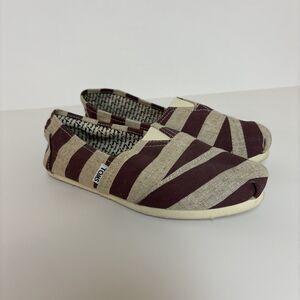 Toms Flats Womens W9 Plum Striped Canvas Slip On Comfort NINE